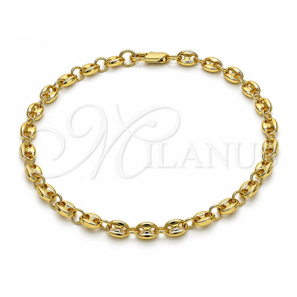 Oro Laminado Fancy Anklet, Gold Filled Style Puff Mariner Design, Polished, Golden Finish, 03.213.0234.10 (Thickness, 10 Inches Length)