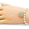 Oro Laminado Fancy Bracelet, Gold Filled Style Heart and Ball Design, with Ivory Pearl, Matte Finish, Golden Finish, 03.341.0229.07 (06 MM Thickness, 7 Inches Length)