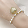 Oro Laminado Fancy Bracelet, Gold Filled Style Heart and Ball Design, with Ivory Pearl, Matte Finish, Golden Finish, 03.341.0229.07 (06 MM Thickness, 7 Inches Length)
