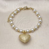 Oro Laminado Fancy Bracelet, Gold Filled Style Heart and Ball Design, with Ivory Pearl, Matte Finish, Golden Finish, 03.341.0229.07 (06 MM Thickness, 7 Inches Length)