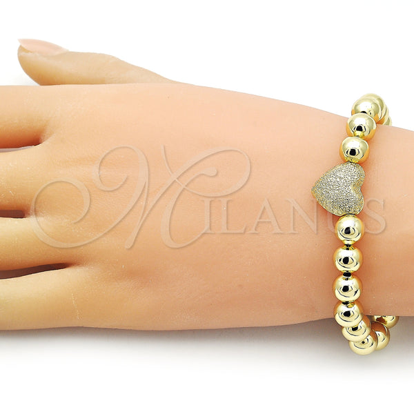 Gold Filled Bracelet — Fancy Bracelet Heart and Ball Design Matte 03. — alternate product view — SKU 156591 | Oro Laminado brazalete — elegante Bracelet corazón and Ball diseño Matte 03. — SKU 156591