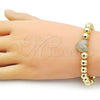 Oro Laminado Fancy Bracelet, Gold Filled Style Heart and Ball Design, Matte Finish, Golden Finish, 03.341.0230.07 (08 MM Thickness, 8 Inches Length)