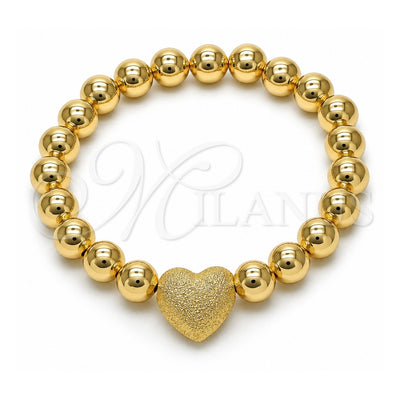 Oro Laminado Fancy Bracelet, Gold Filled Style Heart and Ball Design, Matte Finish, Golden Finish, 03.341.0230.07 (08 MM Thickness, 8 Inches Length)