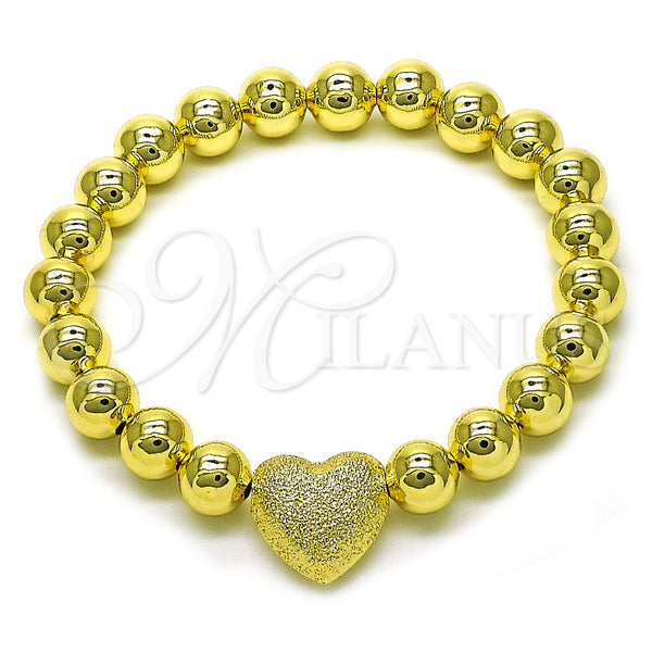 Gold Filled Bracelet — Fancy Bracelet Heart and Ball Design Matte 03. — main product view — SKU 156591 | Oro Laminado brazalete — elegante Bracelet corazón and Ball diseño Matte 03. — SKU 156591