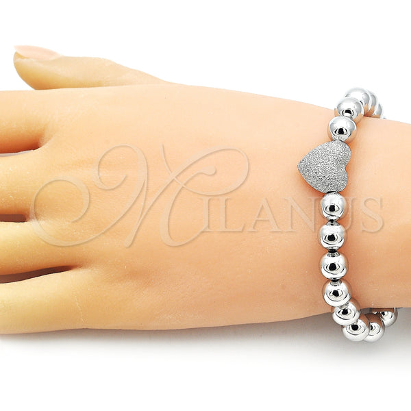 White Gold Filled Bracelet — Fancy Bracelet Heart and Ball Design Matte 03. — alternate product view — SKU 156592 | Oro Laminado Blanco brazalete — elegante Bracelet corazón and Ball diseño Matte 03. — SKU 156592