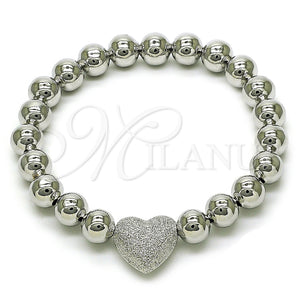 White Gold Filled Bracelet — Fancy Bracelet Heart and Ball Design Matte 03. — main product view — SKU 156592 | Oro Laminado Blanco brazalete — elegante Bracelet corazón and Ball diseño Matte 03. — SKU 156592