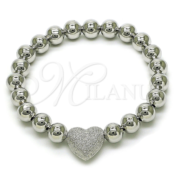 White Gold Filled Bracelet — Fancy Bracelet Heart and Ball Design Matte 03. — main product view — SKU 156592 | Oro Laminado Blanco brazalete — elegante Bracelet corazón and Ball diseño Matte 03. — SKU 156592