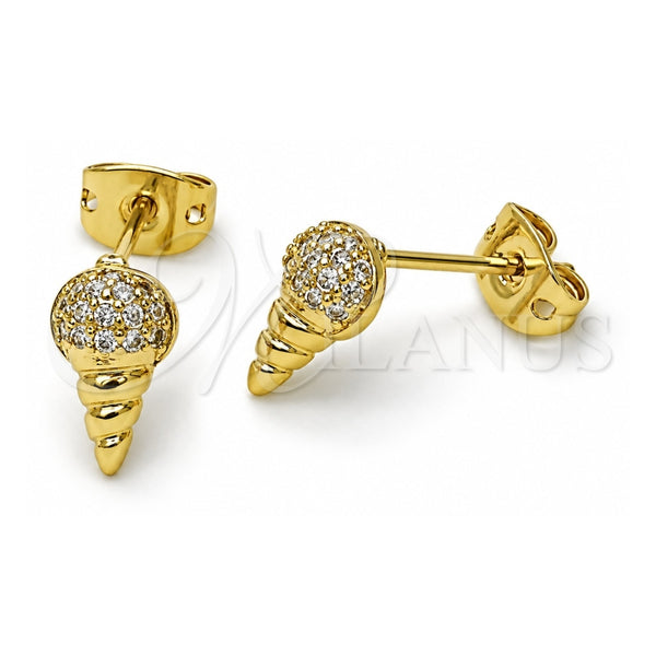 Oro Laminado Stud Earring, Gold Filled Style Ice Cream Design, with White Micro Pave, Polished, Golden Finish, 02.341.0220