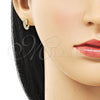 Oro Laminado Stud Earring, Gold Filled Style Guadalupe Design, with White Micro Pave, Polished, Golden Finish, 02.341.0221