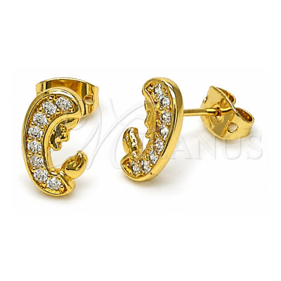 Oro Laminado Stud Earring, Gold Filled Style Guadalupe Design, with White Micro Pave, Polished, Golden Finish, 02.341.0221