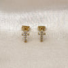 Oro Laminado Stud Earring, Gold Filled Style Cross Design, with White Micro Pave, Polished, Golden Finish, 02.341.0222
