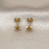 Oro Laminado Stud Earring, Gold Filled Style Star Design, with White Micro Pave, Polished, Golden Finish, 02.341.0223