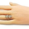 Oro Laminado Multi Stone Ring, Gold Filled Style Heart and Baguette Design, with White Cubic Zirconia and White Micro Pave, Polished, Golden Finish, 01.341.0160 (One size fits all)