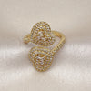 Oro Laminado Multi Stone Ring, Gold Filled Style Heart and Baguette Design, with White Cubic Zirconia and White Micro Pave, Polished, Golden Finish, 01.341.0160 (One size fits all)