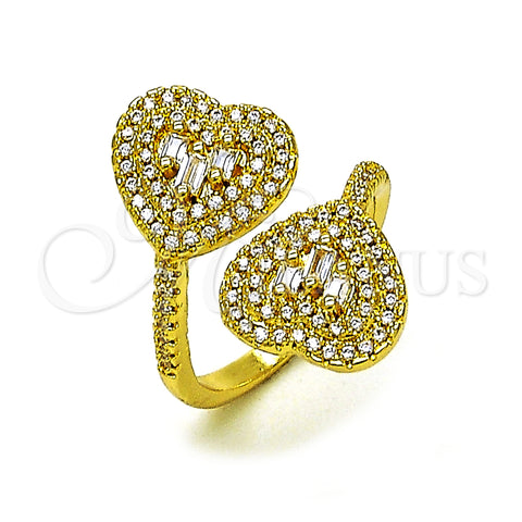 Oro Laminado Multi Stone Ring, Gold Filled Style Heart and Baguette Design, with White Cubic Zirconia and White Micro Pave, Polished, Golden Finish, 01.341.0160 (One size fits all)