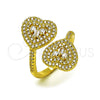 Oro Laminado Multi Stone Ring, Gold Filled Style Heart and Baguette Design, with White Cubic Zirconia and White Micro Pave, Polished, Golden Finish, 01.341.0160 (One size fits all)