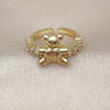 Oro Laminado Multi Stone Ring, Gold Filled Style Teddy Bear Design, with White Cubic Zirconia, Polished, Golden Finish, 01.341.0162 (One size fits all)