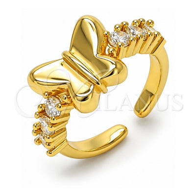 Oro Laminado Multi Stone Ring, Gold Filled Style Butterfly Design, with White Cubic Zirconia, Polished, Golden Finish, 01.341.0144.1 (One size fits all)