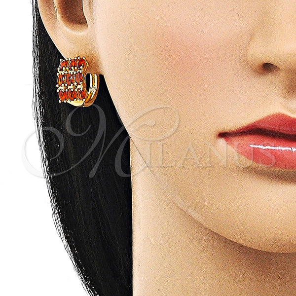 Gold Filled Hoop Earrings — Huggie Hoop with Garnet Cubic Zirconia Polished 02. — alternate product view — SKU 156627 | Oro Laminado aretes de aro — Huggie Hoop with Garnet Cubic Zirconia pulido 02. — SKU 156627