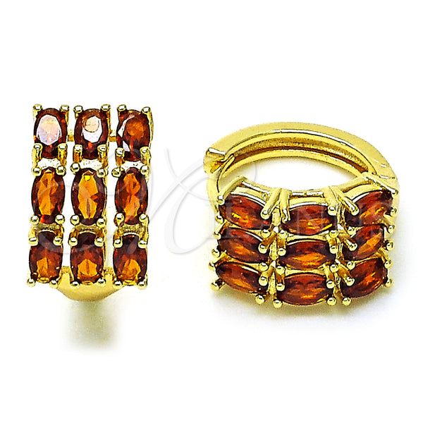 Gold Filled Hoop Earrings — Huggie Hoop with Garnet Cubic Zirconia Polished 02. — main product view — SKU 156627 | Oro Laminado aretes de aro — Huggie Hoop with Garnet Cubic Zirconia pulido 02. — SKU 156627