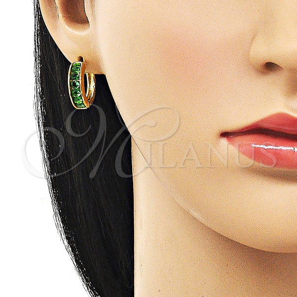 Gold Filled Hoop Earrings — Huggie Hoop with Green Cubic Zirconia Polished 02. — alternate product view — SKU 156635 | Oro Laminado aretes de aro — Huggie Hoop with Green Cubic Zirconia pulido 02. — SKU 156635
