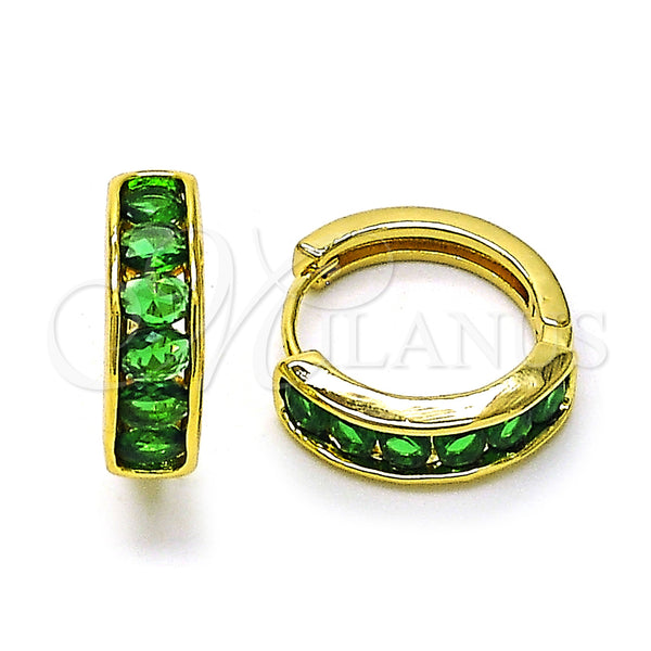 Gold Filled Hoop Earrings — Huggie Hoop with Green Cubic Zirconia Polished 02. — main product view — SKU 156635 | Oro Laminado aretes de aro — Huggie Hoop with Green Cubic Zirconia pulido 02. — SKU 156635