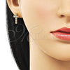 Oro Laminado Stud Earring, Gold Filled Style Cross Design, with White Cubic Zirconia, Polished, Golden Finish, 02.213.0747