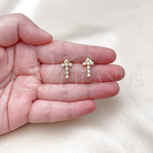 Gold Filled Ring — Stud Earring Cross Design with White Cubic Zirconia — main product view — SKU 156646 | Oro Laminado anillo — Stud Earring cruz diseño with blanco Cubic Zirconia — SKU 156646