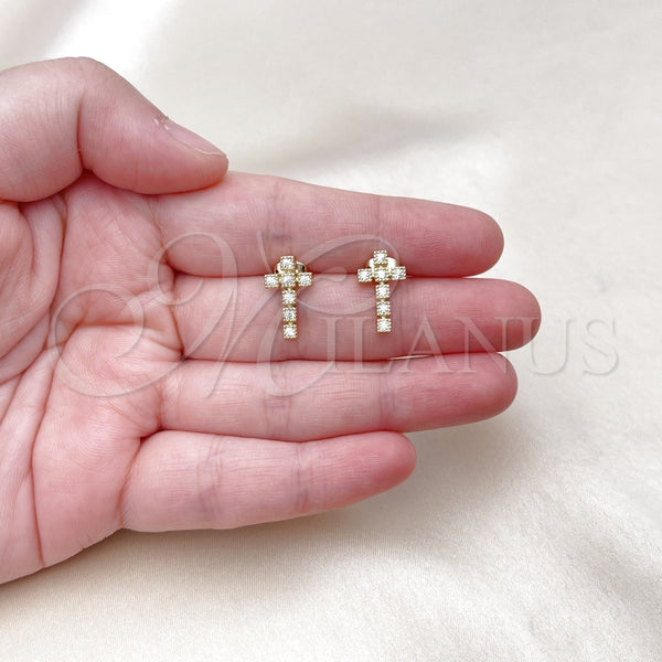 Gold Filled Ring — Stud Earring Cross Design with White Cubic Zirconia — main product view — SKU 156646 | Oro Laminado anillo — Stud Earring cruz diseño with blanco Cubic Zirconia — SKU 156646