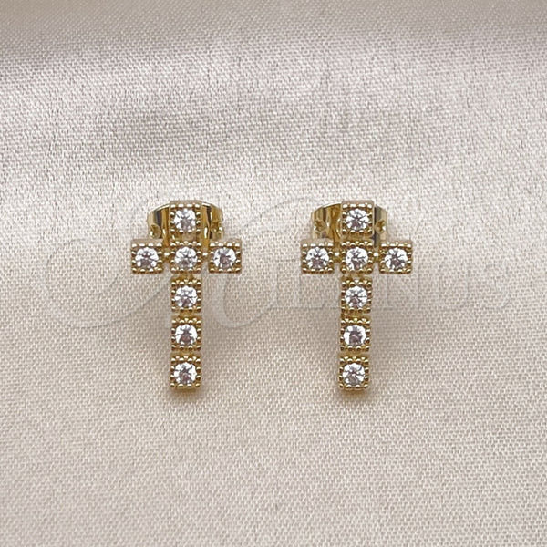 Gold Filled Ring — Stud Earring Cross Design with White Cubic Zirconia — alternate product view — SKU 156646 | Oro Laminado anillo — Stud Earring cruz diseño with blanco Cubic Zirconia — SKU 156646