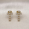 Oro Laminado Stud Earring, Gold Filled Style Cross Design, with White Cubic Zirconia, Polished, Golden Finish, 02.213.0747