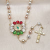 Oro Laminado Medium Rosary, Gold Filled Style San Judas Design, with Multicolor Crystal, Diamond Cutting Finish, Tricolor, 09.411.0002.24