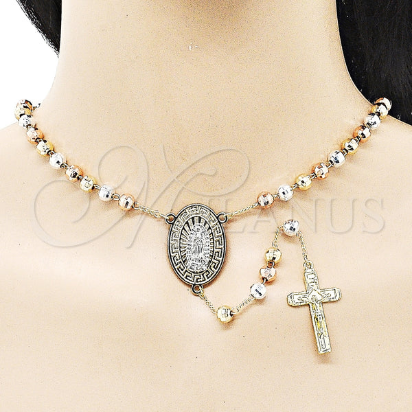 Gold Filled Jewelry — Medium Rosary Guadalupe and Greek Key Design Diamond — alternate product view — SKU 156651 | Oro Laminado joyería — Medium Rosary Guadalupe and Greek Key diseño Diamond — SKU 156651