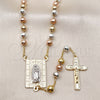 Oro Laminado Medium Rosary, Gold Filled Style Guadalupe and Disco Design, Diamond Cutting Finish, Tricolor, 09.411.0004.24