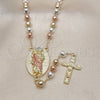Oro Laminado Medium Rosary, Gold Filled Style San Judas and Disco Design, Diamond Cutting Finish, Tricolor, 09.411.0005.24