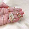 Oro Laminado Medium Rosary, Gold Filled Style Guadalupe and Disco Design, Diamond Cutting Finish, Tricolor, 09.411.0006.24