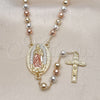 Oro Laminado Medium Rosary, Gold Filled Style Guadalupe and Disco Design, Diamond Cutting Finish, Tricolor, 09.411.0006.24
