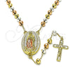 Oro Laminado Medium Rosary, Gold Filled Style Guadalupe and Disco Design, Diamond Cutting Finish, Tricolor, 09.411.0006.24