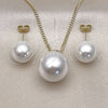 Oro Laminado Earring and Pendant Adult Set, Gold Filled Style Ball Design, with Ivory Pearl, Polished, Golden Finish, 10.213.0028