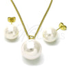 Oro Laminado Earring and Pendant Adult Set, Gold Filled Style Ball Design, with Ivory Pearl, Polished, Golden Finish, 10.213.0028