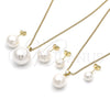 Oro Laminado Earring and Pendant Adult Set, Gold Filled Style Ball Design, with Ivory Pearl, Polished, Golden Finish, 10.213.0028
