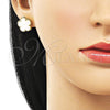 Oro Laminado Stud Earring, Gold Filled Style Flower Design, with Ivory Mother of Pearl, Polished, Golden Finish, 02.313.0004