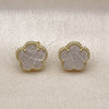 Oro Laminado Stud Earring, Gold Filled Style Flower Design, with Ivory Mother of Pearl, Polished, Golden Finish, 02.313.0004