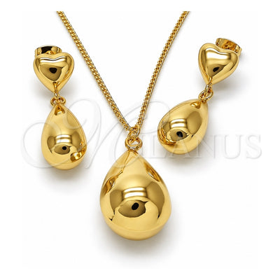 Oro Laminado Earring and Pendant Adult Set, Gold Filled Style Teardrop and Hollow Design, Polished, Golden Finish, 10.341.0010