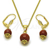 Oro Laminado Earring and Pendant Adult Set, Gold Filled Style Ball Design, with Brown Goldstone Venturina, Polished, Golden Finish, 10.341.0011