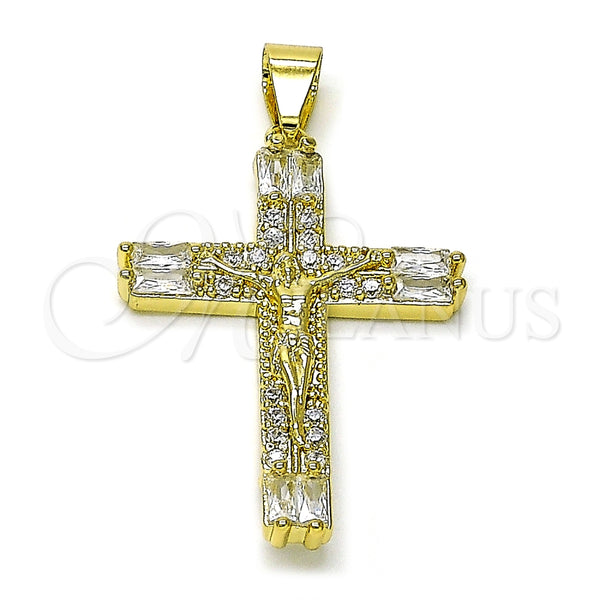 Gold Filled Pendant — Religious Pendant Cross and Baguette Design with White — main product view — SKU 156696 | Oro Laminado dije — Religious Pendant cruz and Baguette diseño with blanco — SKU 156696