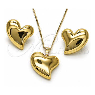 Oro Laminado Earring and Pendant Adult Set, Gold Filled Style Heart Design, Polished, Golden Finish, 10.341.0012
