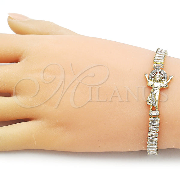 Gold Filled Bracelet — Fancy Bracelet Divino NiÃ±o and Baguette Design with — alternate product view — SKU 156699 | Oro Laminado brazalete — elegante Bracelet Divino NiÃ±o and Baguette diseño with — SKU 156699
