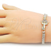 Oro Laminado Fancy Bracelet, Gold Filled Style Divino NiÃ±o and Baguette Design, with White Cubic Zirconia and White Micro Pave, Polished, Golden Finish, 03.411.0024.07 (06 MM Thickness, 7 Inches Length)
