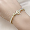 Oro Laminado Fancy Bracelet, Gold Filled Style Divino NiÃ±o and Baguette Design, with White Cubic Zirconia and White Micro Pave, Polished, Golden Finish, 03.411.0024.07 (06 MM Thickness, 7 Inches Length)